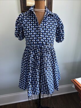kate spade Blue and White Geometric Short Sleeve Shirt Dress
